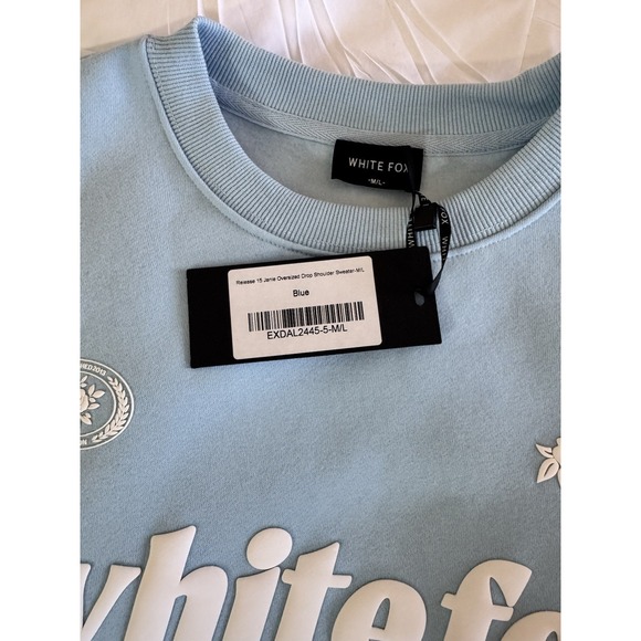 White Fox Boutique Light Blue 'whitefox' Logo Crewneck Sweatshirt - Picture 4 of 9